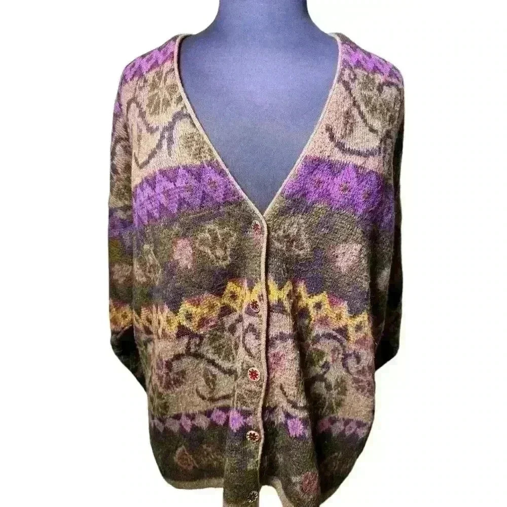 Via Spina Made in Italy Vintage Alpaca Mohair Wool blend Cardigan Large Sweater